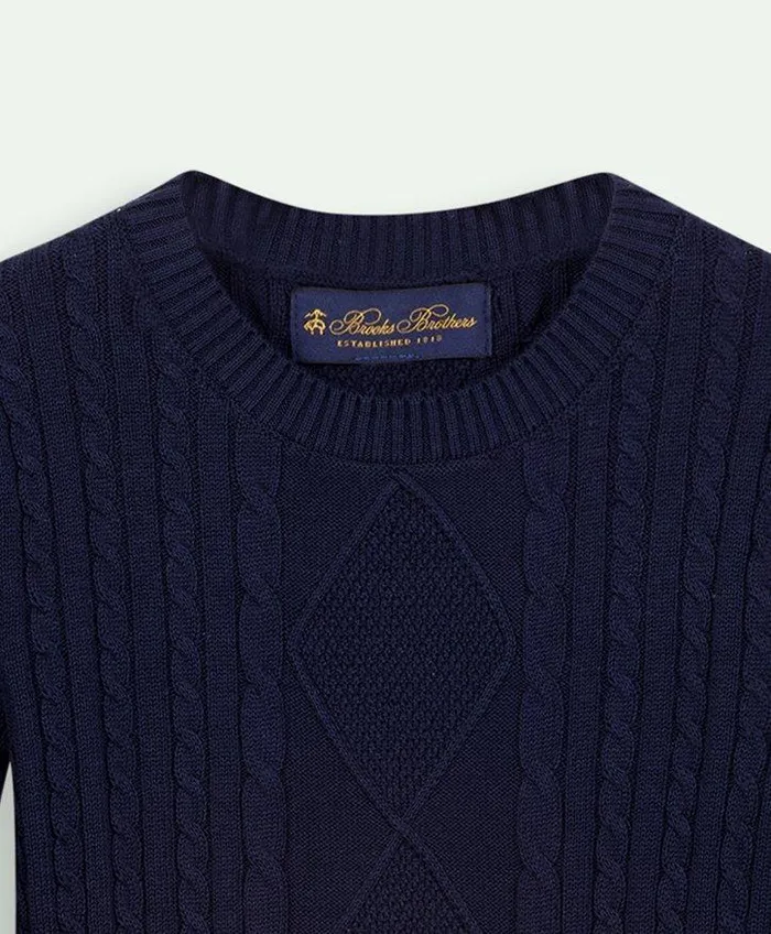 Sweaters Kids Brooks Brothers Boys Cotton Cable Crewneck Sweater Navy