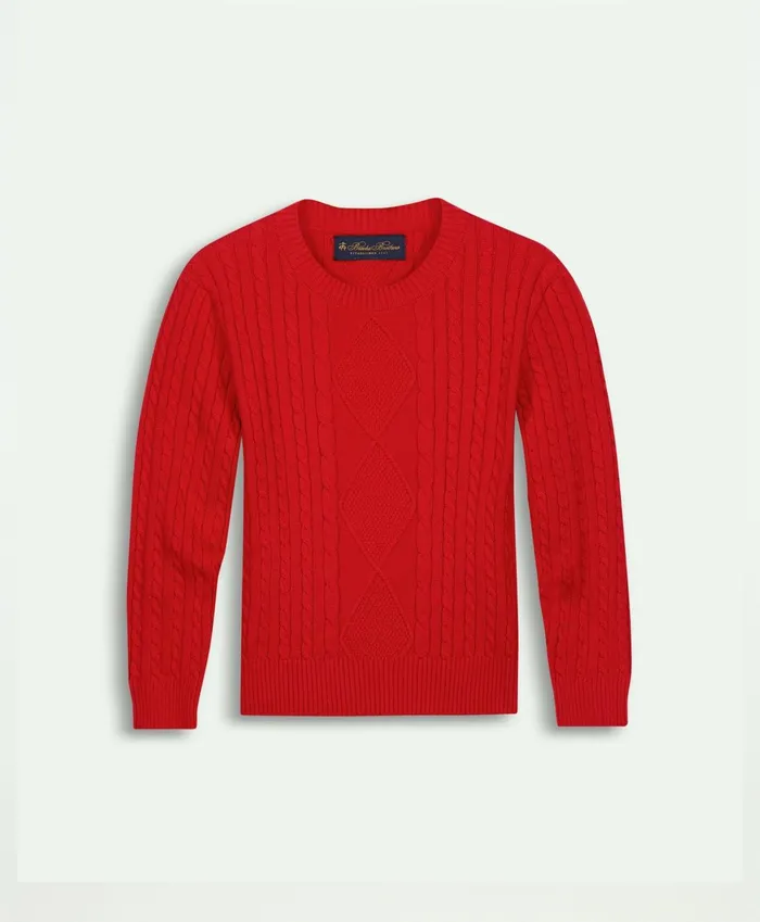 Sweaters Kids Brooks Brothers Boys Cotton Cable Crewneck Sweater Red