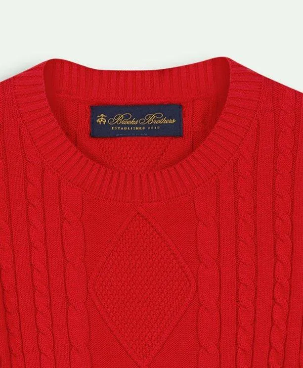 Sweaters Kids Brooks Brothers Boys Cotton Cable Crewneck Sweater Red