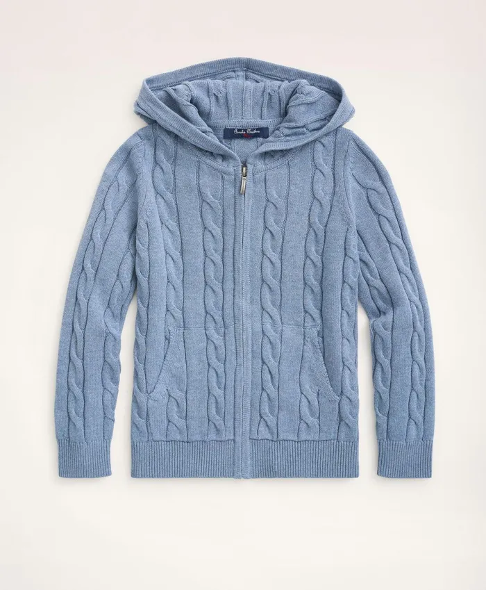 Sweaters Kids Brooks Brothers Boys Cotton Cable FrontZip Hoodie Medium Blue