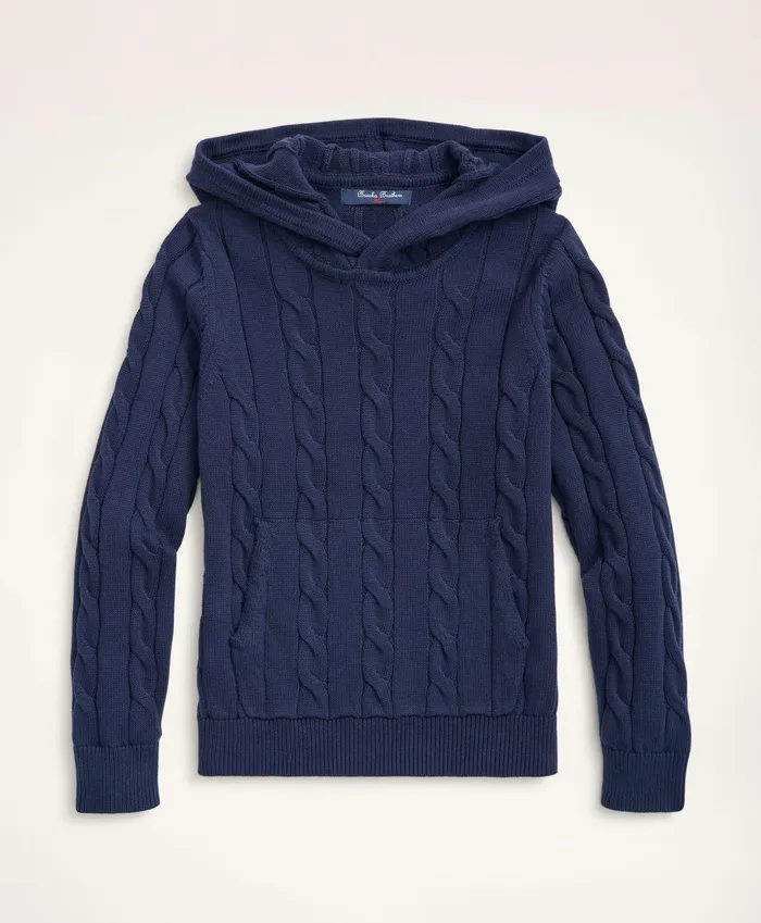 Sweaters Kids Brooks Brothers Boys Cotton CableKnit Hoodie Sweater Navy