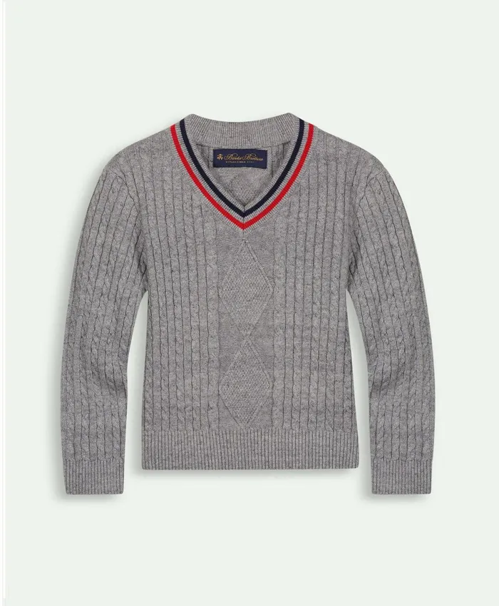 Sweaters Kids Brooks Brothers Boys Cotton Cable VNeck Sweater Grey