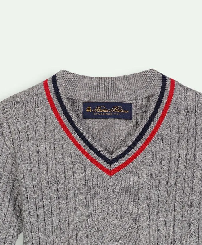 Sweaters Kids Brooks Brothers Boys Cotton Cable VNeck Sweater Grey