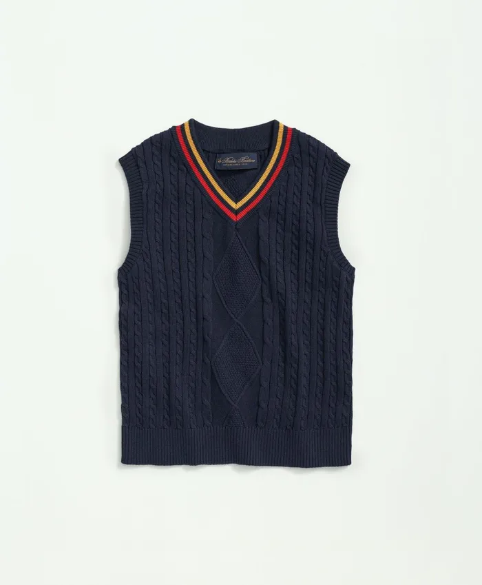 Sweaters Kids Brooks Brothers Boys Cotton Cable Vest Navy
