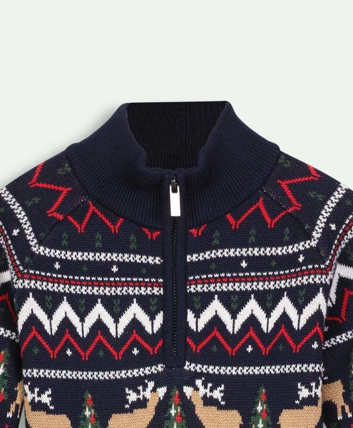 Sweaters Kids Brooks Brothers Boys Cotton HalfZip Fair Isle Sweater Navy Multi