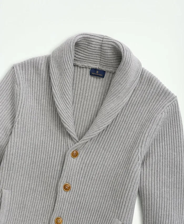 Sweaters Men Brooks Brothers Ribbed Cotton Shawl Collar Cardigan Grey Heather