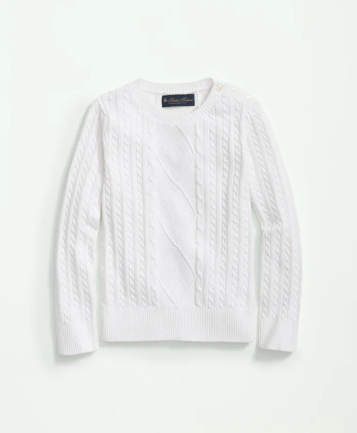Tops Kids Brooks Brothers Girls Cotton Cable Crewneck Sweater White