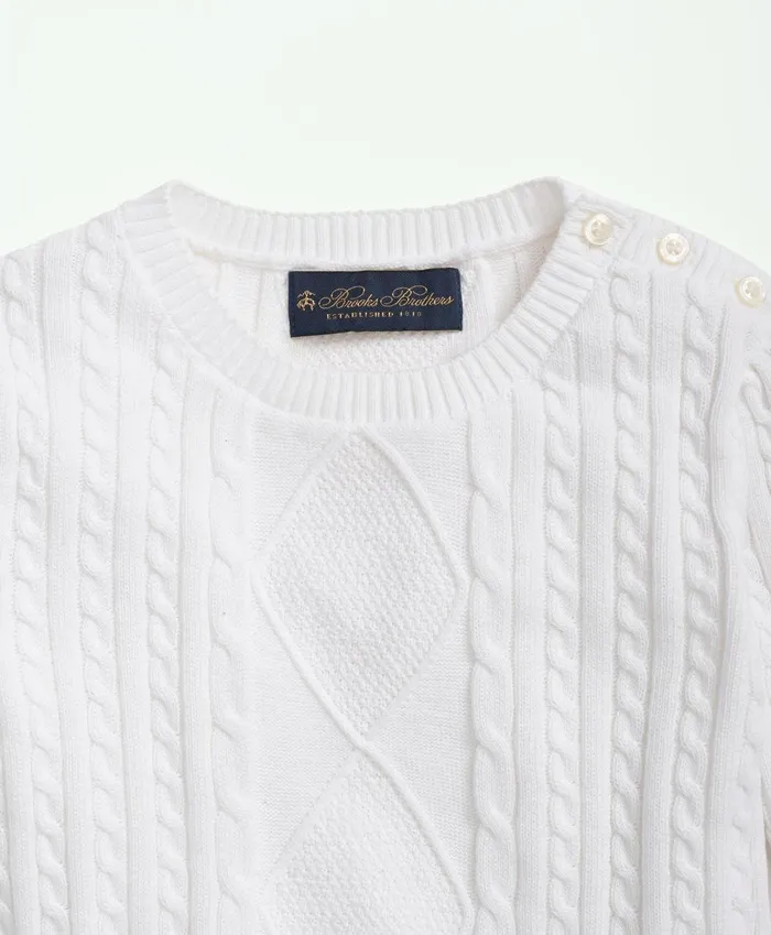 Tops Kids Brooks Brothers Girls Cotton Cable Crewneck Sweater White