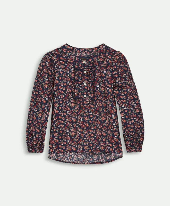 Tops Kids Brooks Brothers Girls Cotton Floral Blouse Navy