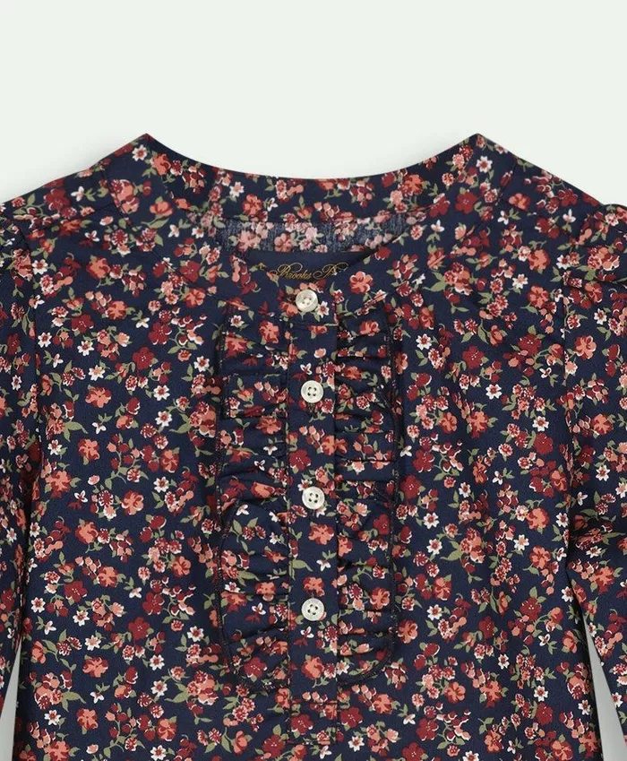 Tops Kids Brooks Brothers Girls Cotton Floral Blouse Navy