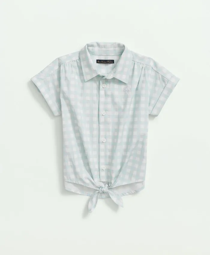 Tops Kids Brooks Brothers Girls Cotton Tie Front Short Sleeve Gingham Shirt Aqua Tops Kids Brooks Brothers Girls Cotton Tie Front Short Sleeve Gingham Shirt Aqua