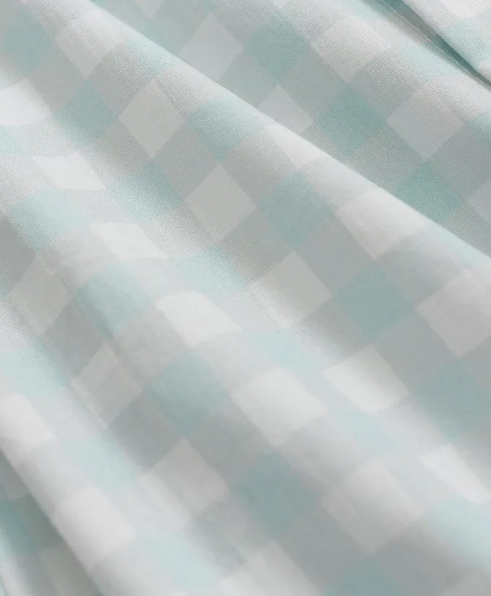 Tops Kids Brooks Brothers Girls Cotton Tie Front Short Sleeve Gingham Shirt Aqua