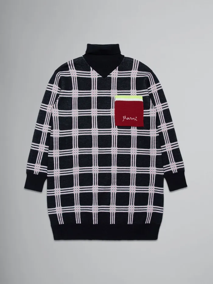 Turtleneck Dress In Checked Knit Kids Marni