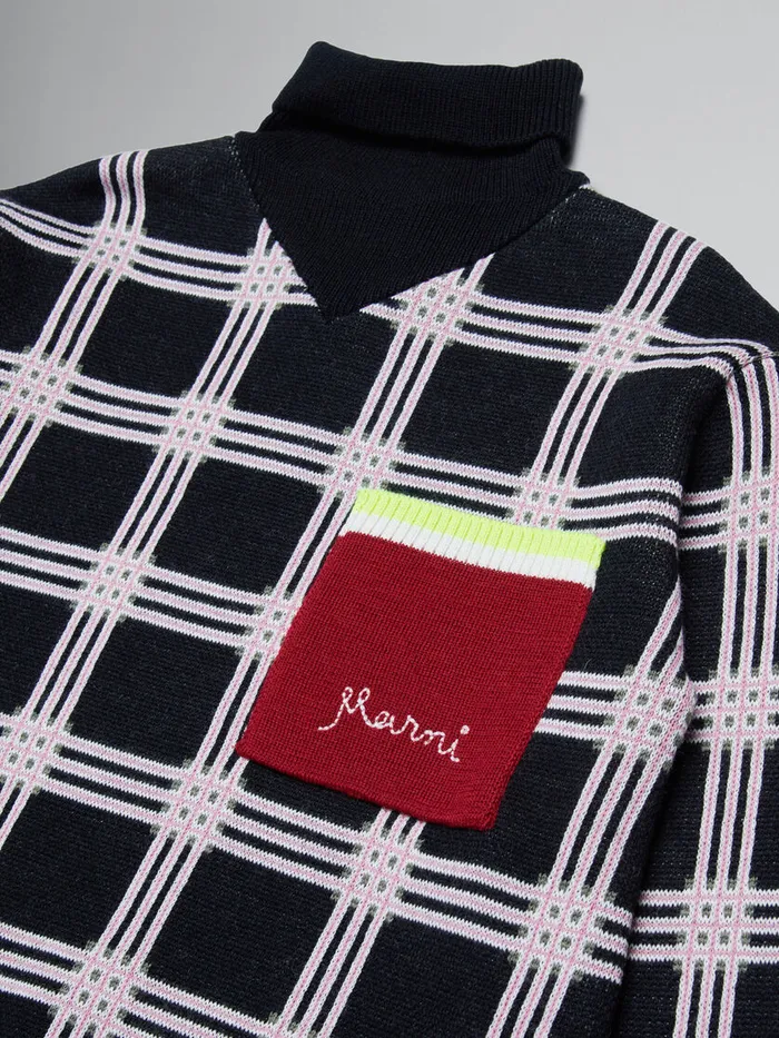 Turtleneck Dress In Checked Knit Kids Marni