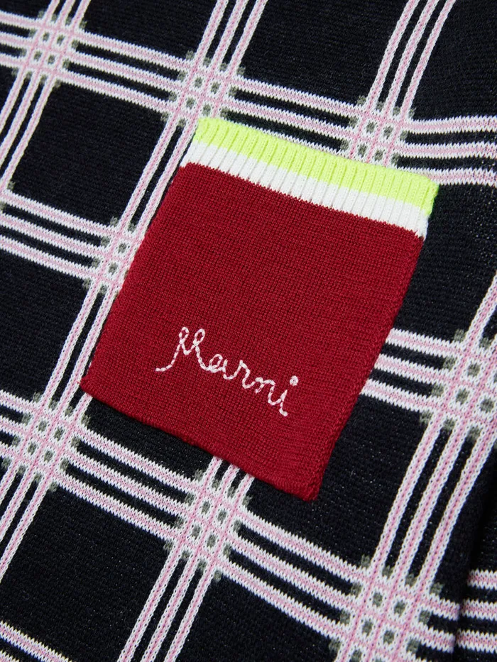 Turtleneck Dress In Checked Knit Kids Marni