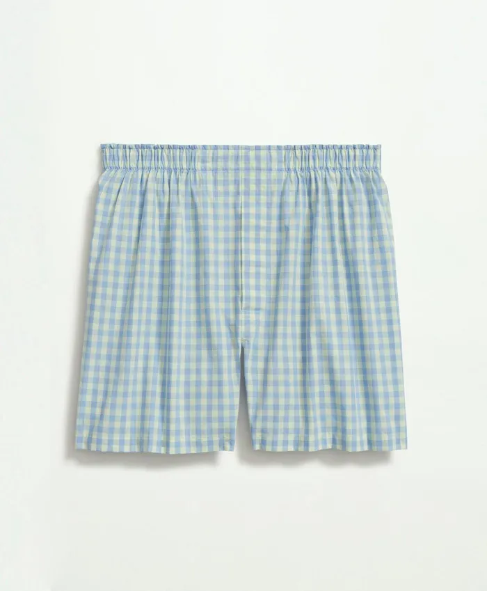 Underwear Men Brooks Brothers Cotton Broadcloth Gingham Boxers Aqua