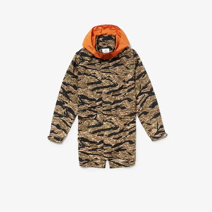 Unisex LIVE Camouflage Parka BlackWhite Mens Lacoste Jackets and Coats On Sale