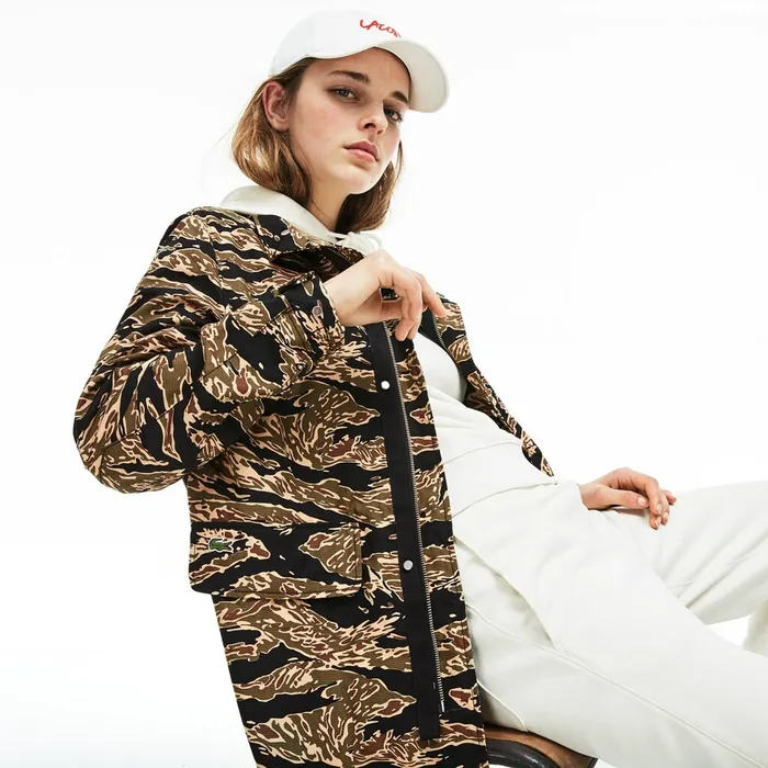 Unisex LIVE Camouflage Parka BlackWhite Mens Lacoste Jackets and Coats On Sale