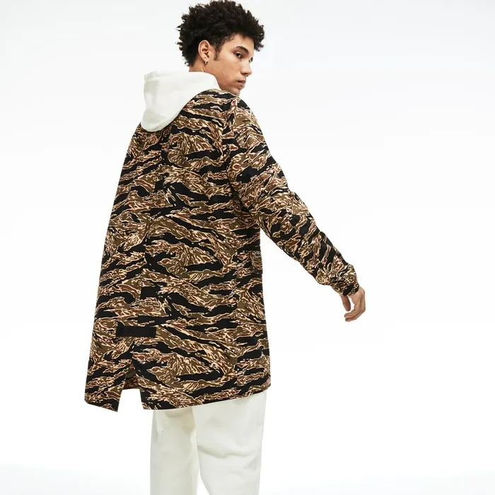 Unisex LIVE Camouflage Parka BlackWhite Mens Lacoste Jackets and Coats On Sale