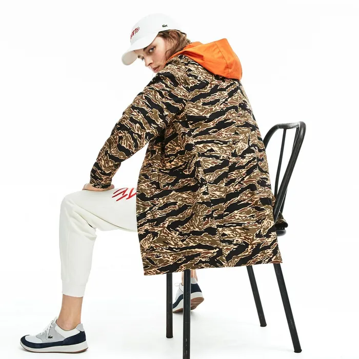 Unisex LIVE Camouflage Parka BlackWhite Mens Lacoste Jackets and Coats On Sale