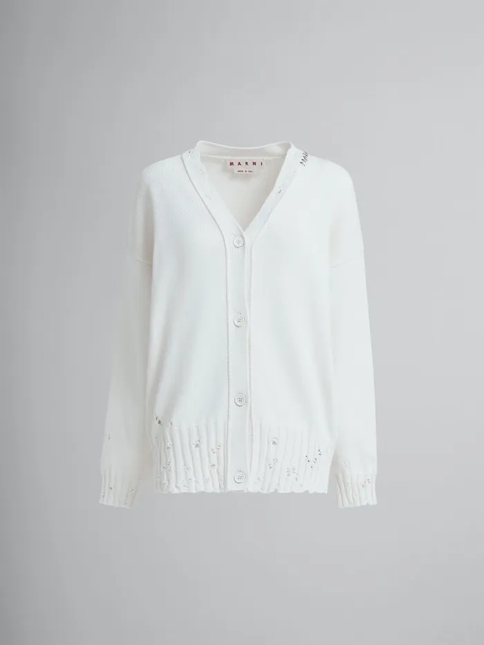 White Dishevelled Cotton Cardigan With Marni Mending Logo Women Marni Knitwear