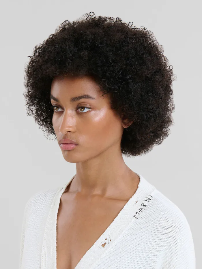 White Dishevelled Cotton Cardigan With Marni Mending Logo Women Marni Knitwear
