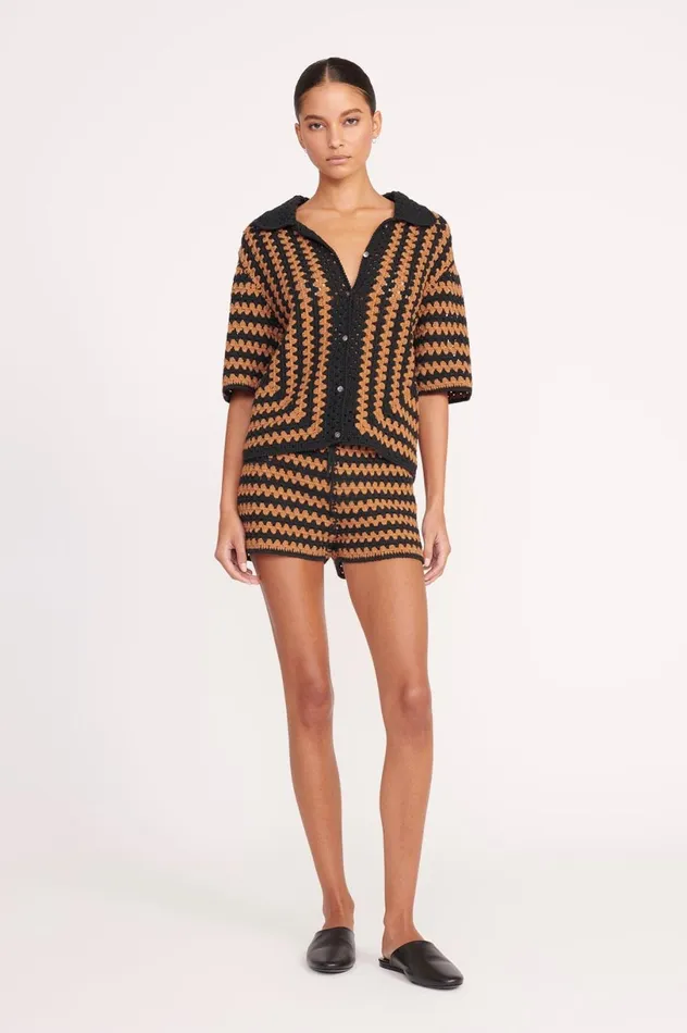 Women Pants and Shorts STAUD STAUD SAMARA SHORT BLACK TAN SEASHORE STRIPE