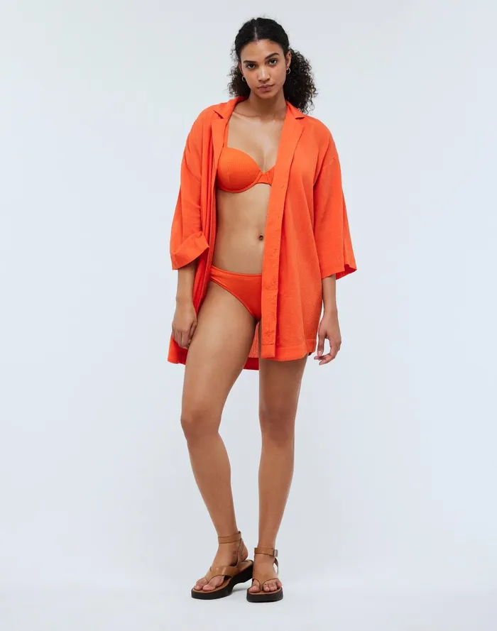 Women Swim Madewell Crinkle Cotton CoverUp Mini Shirtdress