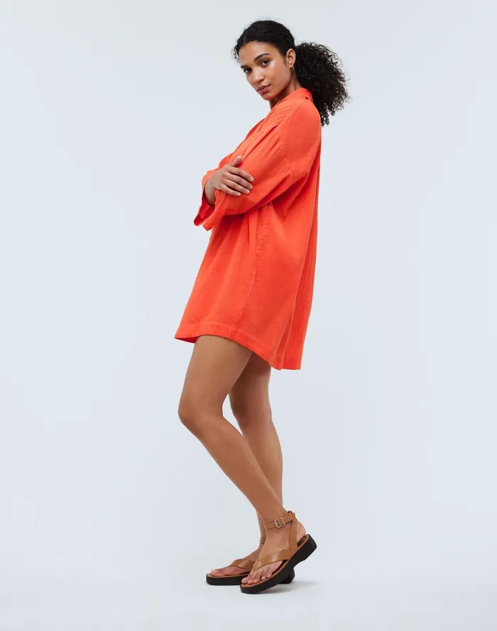 Women Swim Madewell Crinkle Cotton CoverUp Mini Shirtdress