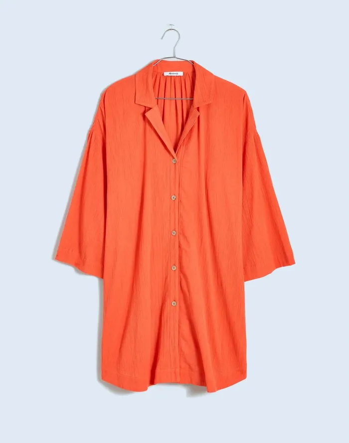 Women Swim Madewell Crinkle Cotton CoverUp Mini Shirtdress