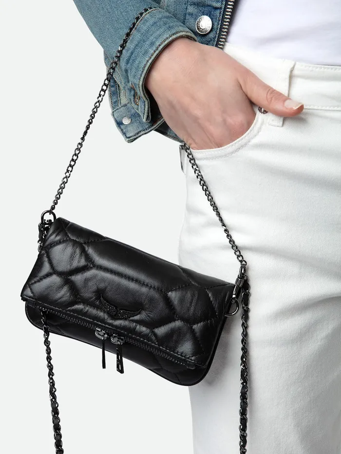 Women Zadig and Voltaire Clutches Rock Nano Quilted Leather Clutch Black