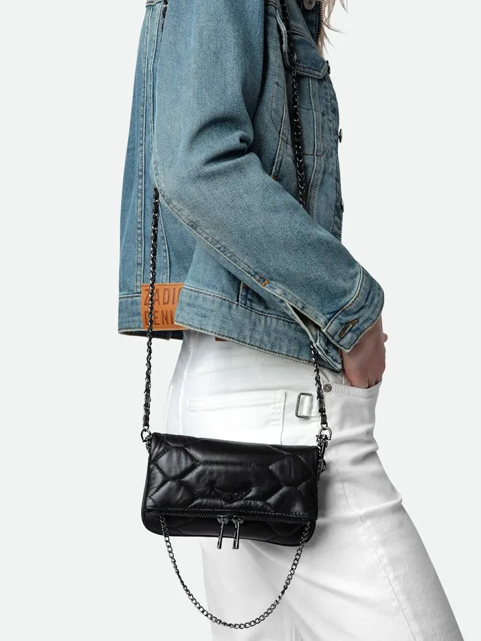 Women Zadig and Voltaire Clutches Rock Nano Quilted Leather Clutch Black