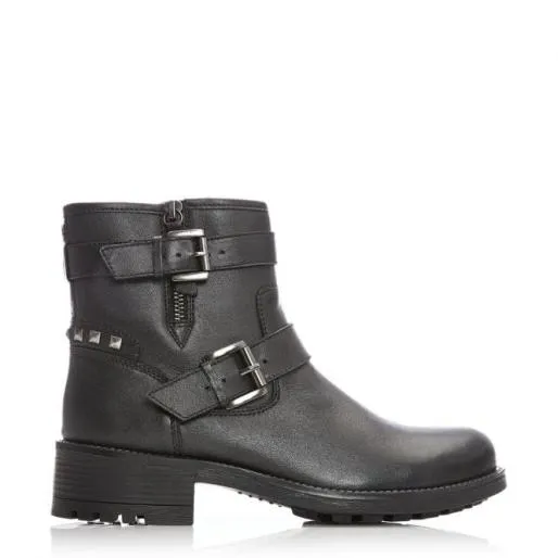 Abigaill Black Leather Women Moda In Pelle Ankle Boots