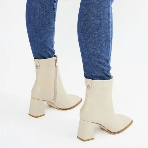 Adelane Off White Leather Women Moda In Pelle Ankle Boots Adelane Off White Leather Women Moda In Pelle Ankle Boots