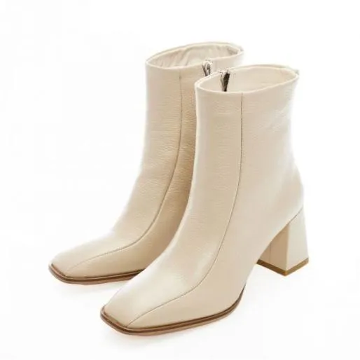 Adelane Off White Leather Women Moda In Pelle Ankle Boots Adelane Off White Leather Women Moda In Pelle Ankle Boots