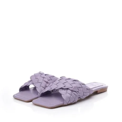 Adelii Grey Leather Women Moda In Pelle Flat Sandals
