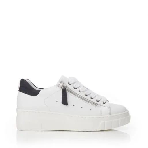 Afiyah WhiteNavy Leather Women Moda In Pelle White Trainers