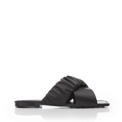 Ajayy Black Leather Women Moda In Pelle Flat Sandals