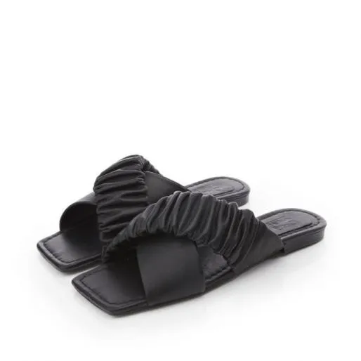 Ajayy Black Leather Women Moda In Pelle Flat Sandals Ajayy Black Leather Women Moda In Pelle Flat Sandals