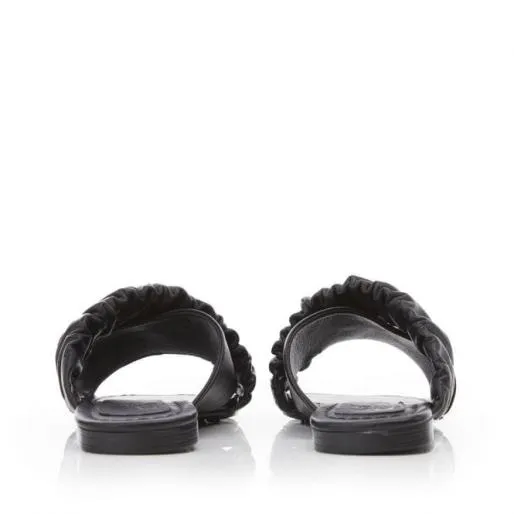 Ajayy Black Leather Women Moda In Pelle Flat Sandals Ajayy Black Leather Women Moda In Pelle Flat Sandals