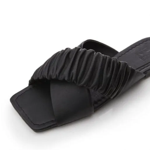 Ajayy Black Leather Women Moda In Pelle Flat Sandals Ajayy Black Leather Women Moda In Pelle Flat Sandals