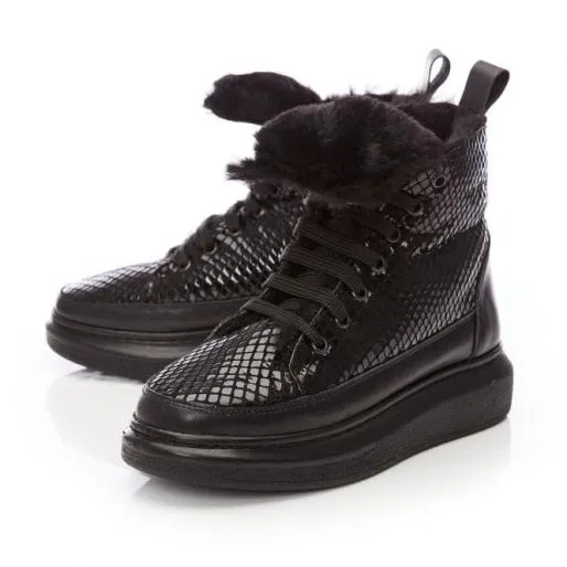 Alasta Black Lizard Women Moda In Pelle Ankle Boots
