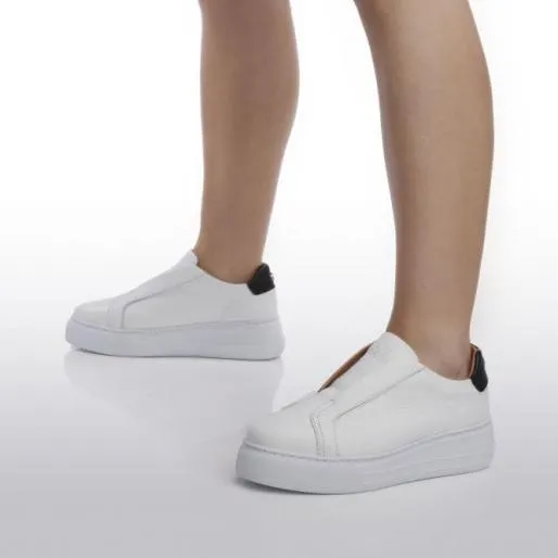 Alber White Leather Women Moda In Pelle White Trainers
