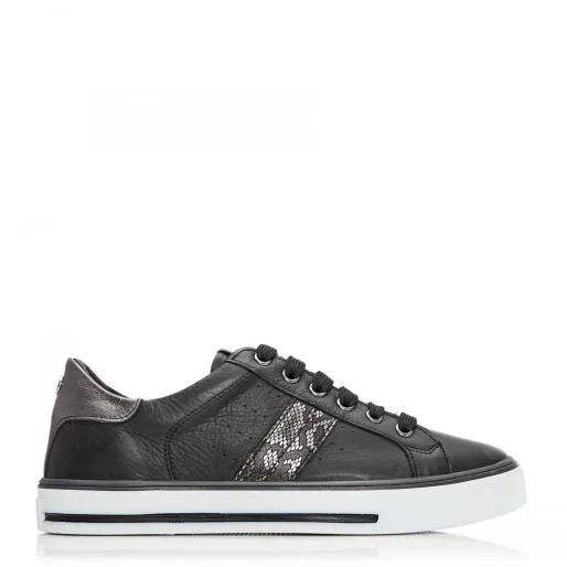 Alberry Black Snake Leather Women Moda In Pelle Casual Trainers