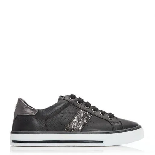 Alberry Black Snake Leather Women Moda In Pelle Casual Trainers