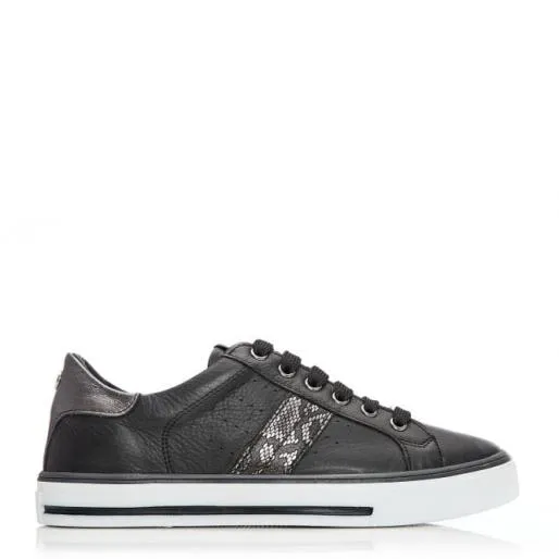 Alberry Black Snake Leather Women Moda In Pelle Casual Trainers