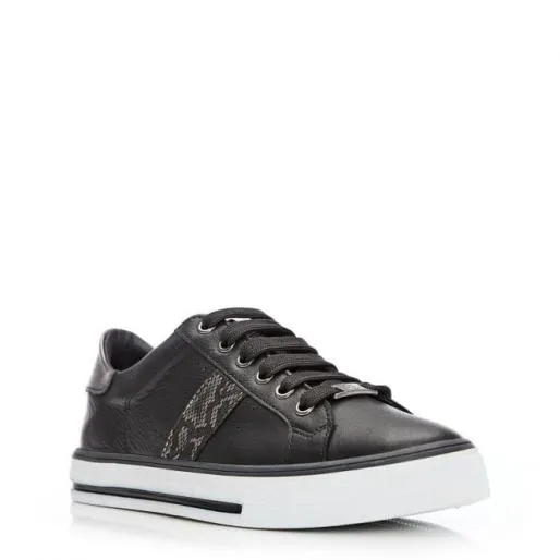 Alberry Black Snake Leather Women Moda In Pelle Casual Trainers