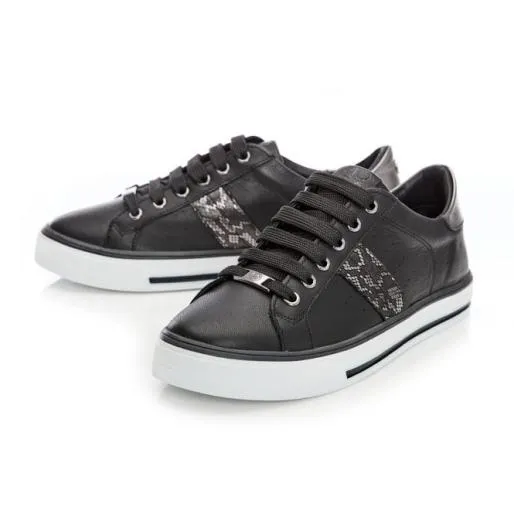 Alberry Black Snake Leather Women Moda In Pelle Casual Trainers