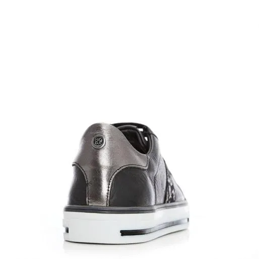 Alberry Black Snake Leather Women Moda In Pelle Casual Trainers