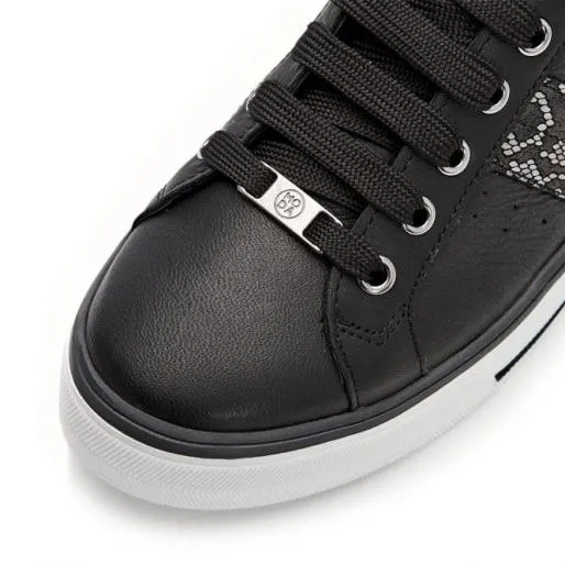 Alberry Black Snake Leather Women Moda In Pelle Casual Trainers